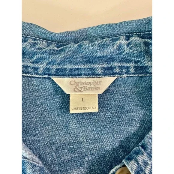 Vintage Christopher & Banks Denim Shirt Womens Sz L Teddy Bear America July 4th - Picture 8 of 16
